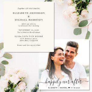 Invitation Chic Script Photo Overlay Cream Mariage