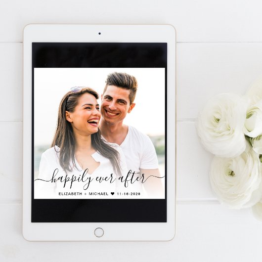 Invitation Chic Script Photo Overlay Dusty Blue Mariage