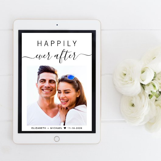 Invitation Chic Script Photo QR Code Tout en un Mariage