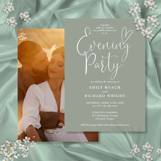 Invitation Chic Script Photo Sage Green Mariage Soirée