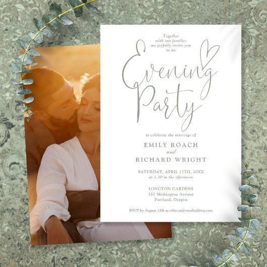 Invitation Chic Script Photo Sage Green Mariage Soirée