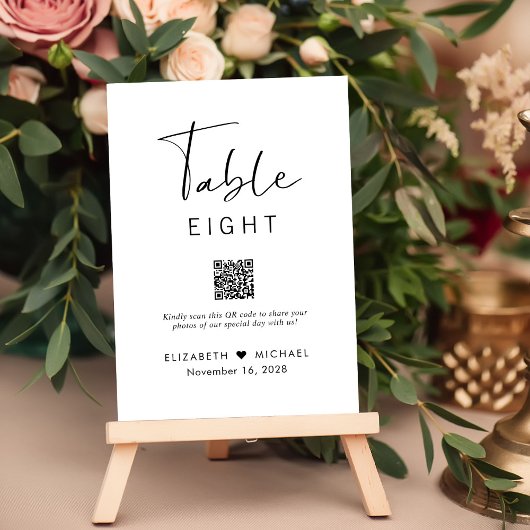 Invitation Chic Script QR Code Mariage Réception Numéro de ta