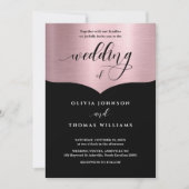 Invitation Chic Script Rose métal noir Mariage or (Devant)