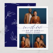 Invitation Chic Script Wedding Enregistrer La Date 3 Photo Co (Devant / Derrière)