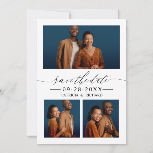 Invitation Chic Script Wedding Enregistrer La Date 3 Photo Co (Devant)