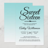 Invitation Chic Sea Shell Blue Ombre Sweet 16 16e anniversair (Devant / Derrière)