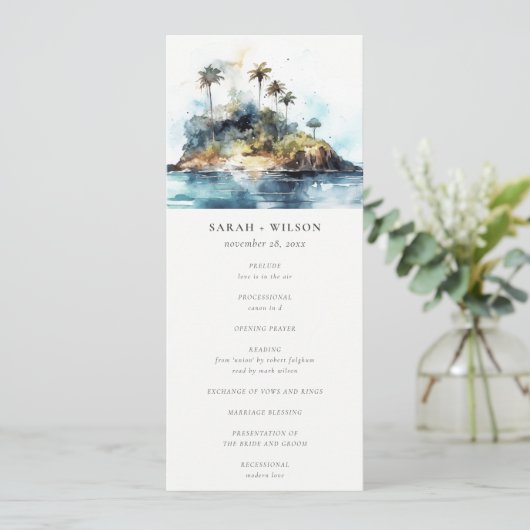 Invitation Chic Seascape Palm Tree Island Wedding Program (Debout devant)