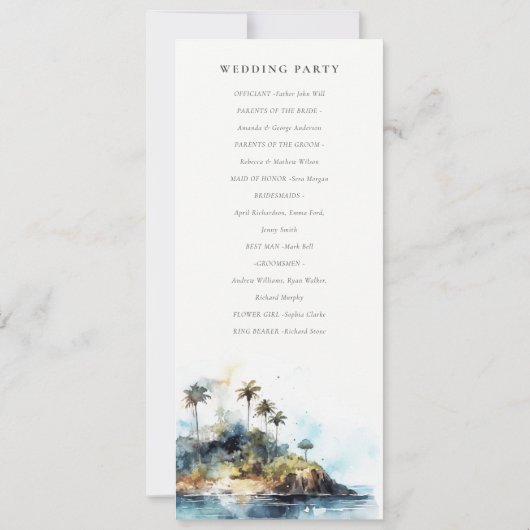 Invitation Chic Seascape Palm Tree Island Wedding Program (Dos)