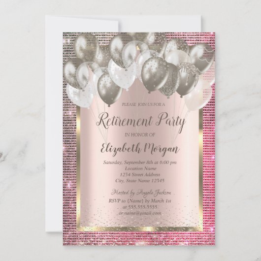 Invitation Chic Sequins Ballons Rose Gold Retirement (Devant)