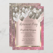 Invitation Chic Sequins Ballons Rose Gold Retirement (Devant / Derrière)