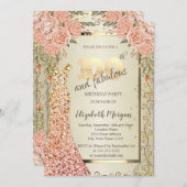 Invitation Chic Sequins robe Rose or 100e anniversaire (Devant / Derrière)
