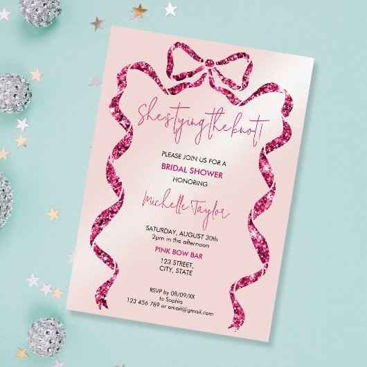 Invitation Chic She's Tying the Knot Pink Bow Fête des mariée