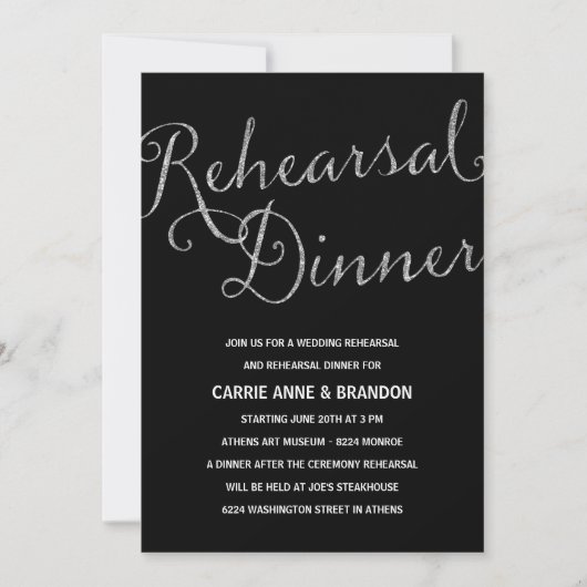Invitation Chic Shimmer| Dîner de répétition de Faux Silver F (Devant)