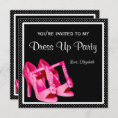 Invitation Chic Shots Girly Rose and Black Dress Up Party (Devant / Derrière)