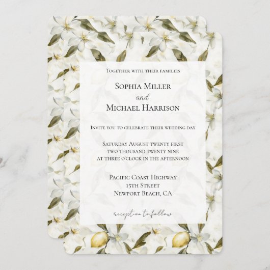 Invitation Chic sicilien Citrons d'été Mariage floral (Devant / Derrière)