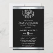 Invitation Chic Silver & Black Typography Masquerade Sweet 16 (Devant)