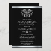 Invitation Chic Silver & Black Typography Masquerade Sweet 16 (Devant / Derrière)