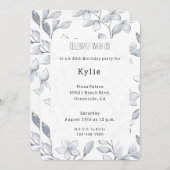 Invitation Chic Silver Blanc Floral Anniversaire (Devant / Derrière)