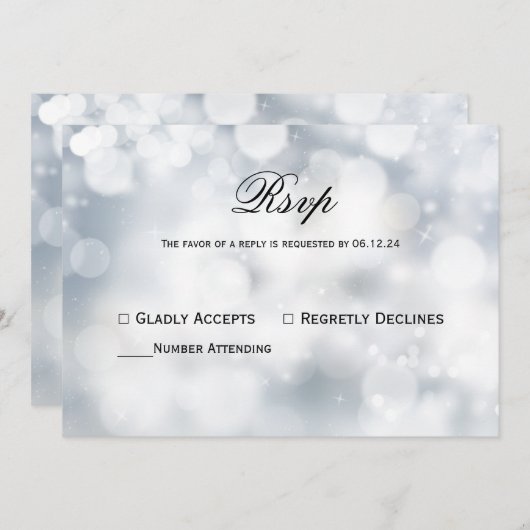 Invitation Chic Silver Bokeh Mariage léger Rsvp (Devant / Derrière)