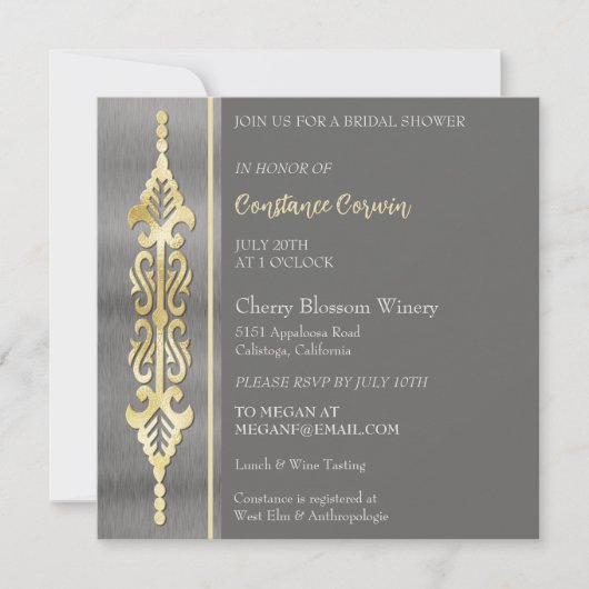 Invitation Chic Silver et Gold de douche nuptiale (Devant)