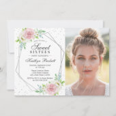 Invitation Chic Silver Foil Photo Sweet 16 Anniversaire (Devant)