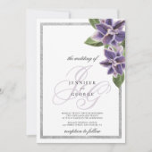 Invitation Chic silver glitter purple lavender orchid wedding (Devant)