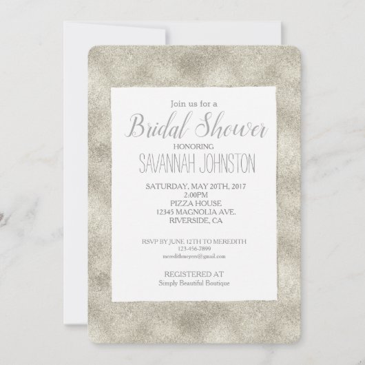 Invitation Chic Silver Glitz douche nuptiale (Devant)