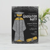 Invitation Chic Silver Gold Parties scintillant Graduation Pa (Debout devant)