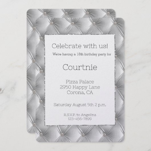 Invitation Chic Silver Grey Faux Velvet Anniversaire (Devant / Derrière)
