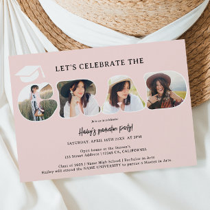 Invitation Chic Simple blush rose 3 photos graduation script
