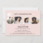 Invitation Chic Simple blush rose 3 photos graduation script (Devant)