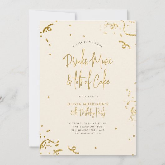 Invitation Chic Simple Confettis Pailletés Or 30 ans Annivers (Devant)