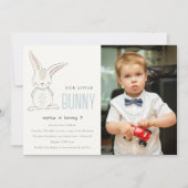 Invitation Chic Simple Cute Blue Bunny Boys Photo Kids (Devant)