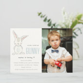 Invitation Chic Simple Cute Blue Bunny Boys Photo Kids (Debout devant)