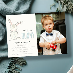 Invitation Chic Simple Cute Blue Bunny Boys Photo Kids