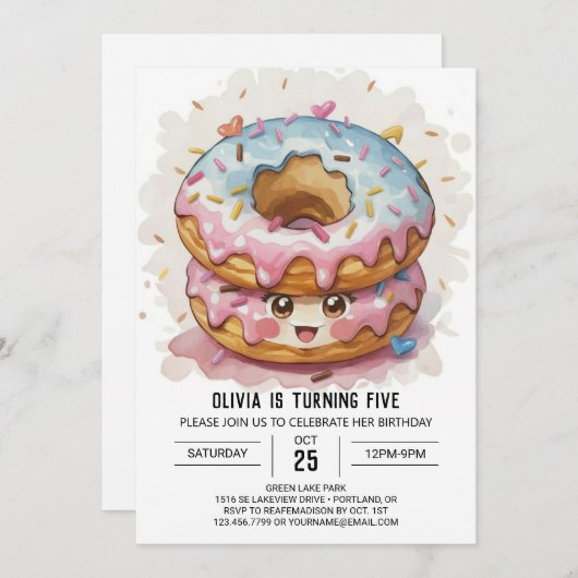 Invitation Chic Simple Donuts Anniversaire (Devant / Derrière)