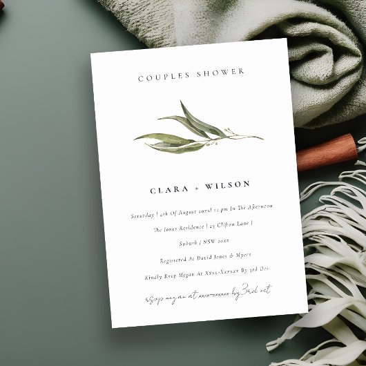 Invitation Chic Simple Eucalyptus Botanical Couples Douche