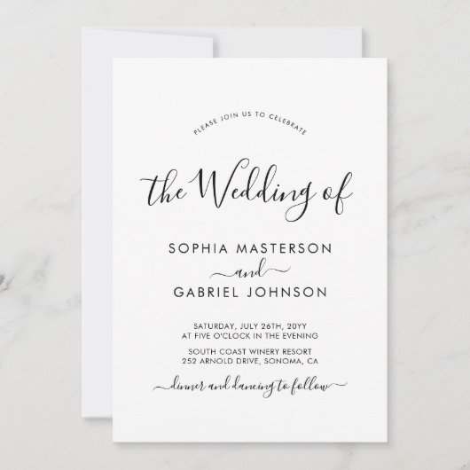 Invitation Chic Simple Moderne Calligraphie Script Mariage (Devant)