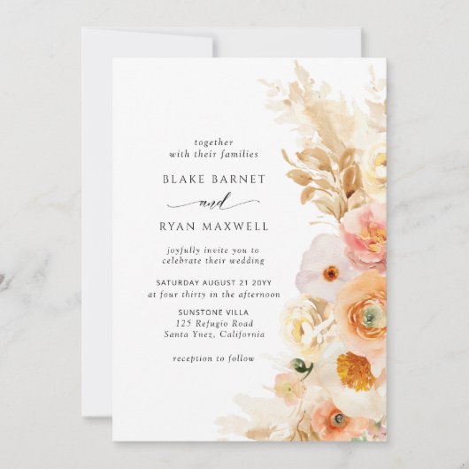 Invitation Chic Simple Peach Blush Cream Mariage en terre cui (Devant)
