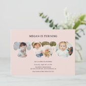 Invitation Chic Simple rose vif 3 photos 2e anniversaire (Debout devant)