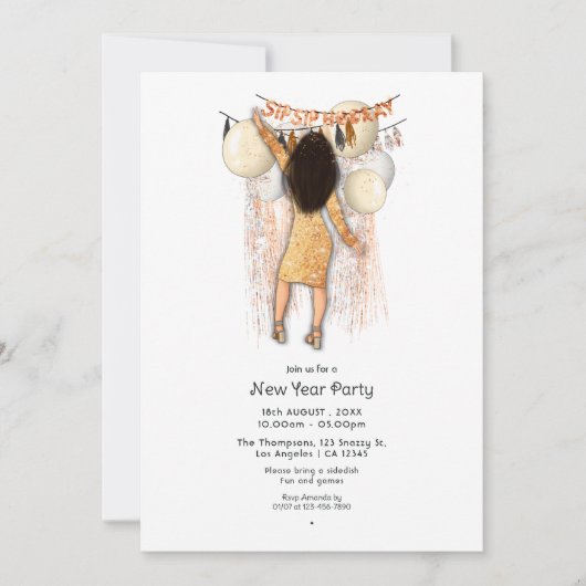 Invitation Chic Sip Sip Hooray fête du Nouvel An (Devant)