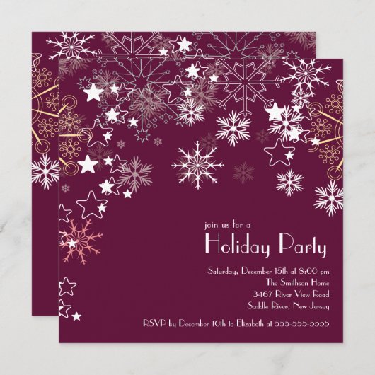 Invitation Chic Snowflakes Noël Fête de Noël Plum (Devant / Derrière)