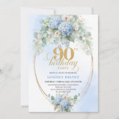 Invitation Chic Soft Blue Floral Eucalyptus 90th Birthday (Devant)