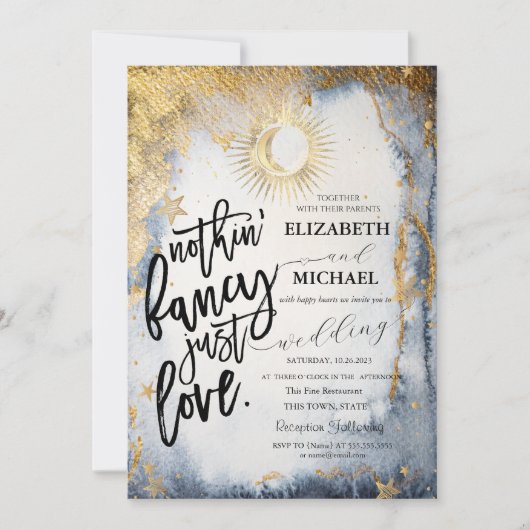 Invitation Chic Soleil céleste, Lune, Étoiles Mariage (Devant)