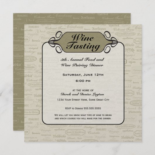 Invitation chic sophistiquée de vin (Devant / Derrière)