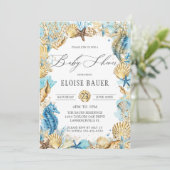 Invitation Chic sous le Baby shower de sirène de mer Blue Gol (Debout devant)