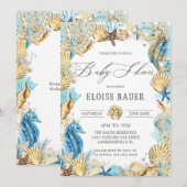 Invitation Chic sous le Baby shower de sirène de mer Blue Gol (Devant / Derrière)
