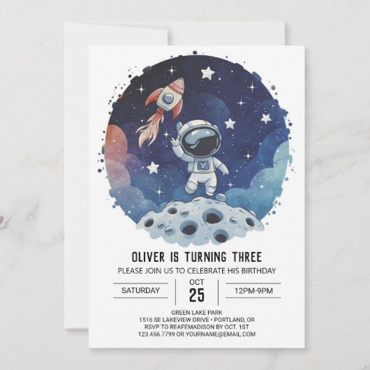 Invitation Chic Space Kids Astronaut garçon Anniversaire (Devant)