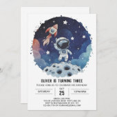 Invitation Chic Space Kids Astronaut garçon Anniversaire (Devant / Derrière)