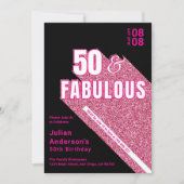 Invitation Chic Sparkling Black & Pink Fabuleux 50e anniversa (Devant)